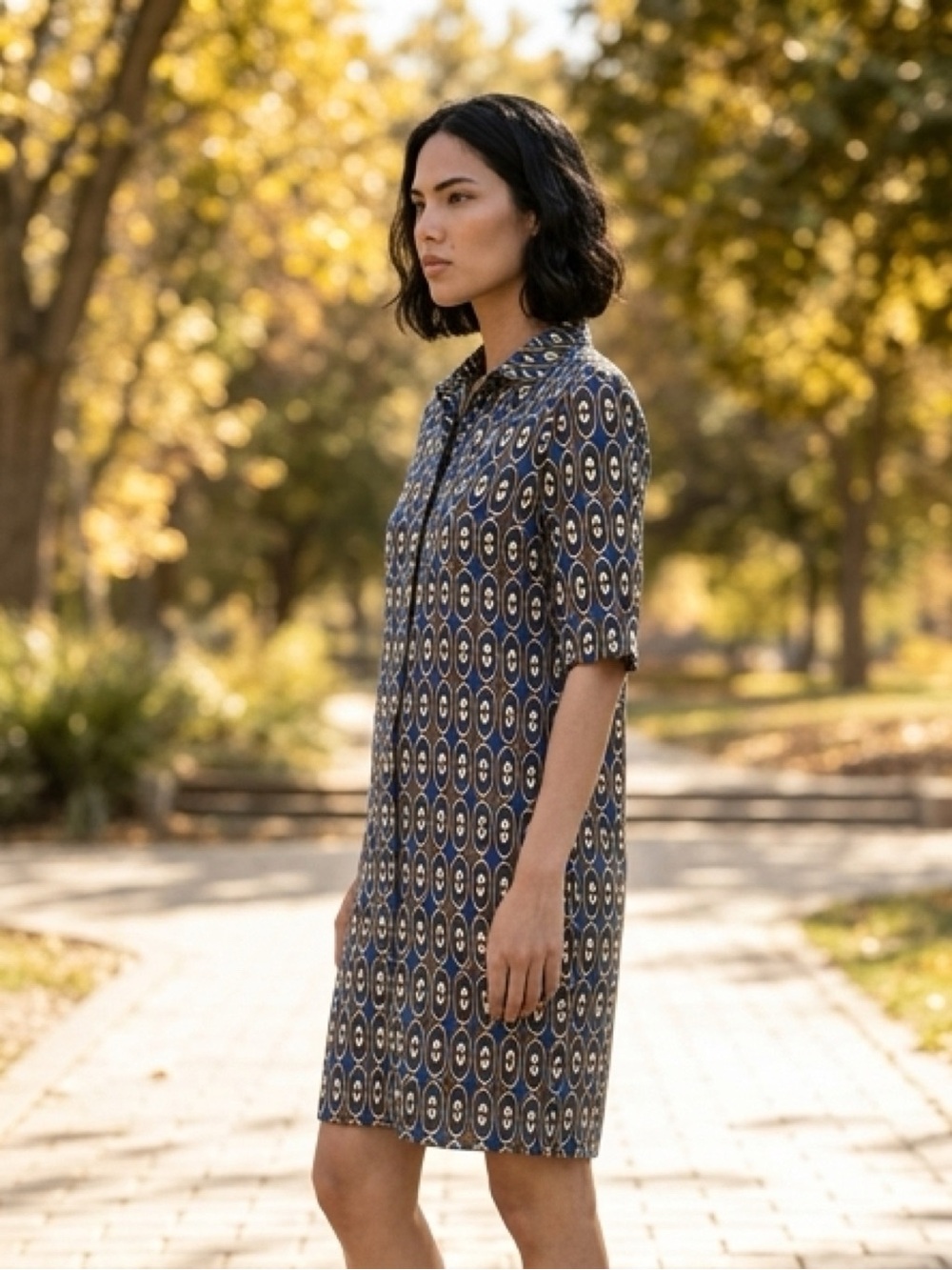 J. MCLAUGHLIN LAWRENCE OPTIC GEOMETRIC PRINT COLLARED SHIFT DRESS CORP-CORE EUC - Picture 4 of 14